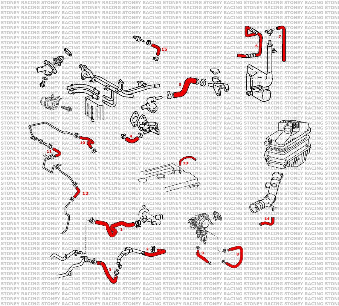 Toyota MR2 MK2 NA Rev1-2 Silicone Ancillary Coolant and Breather Hose Kit