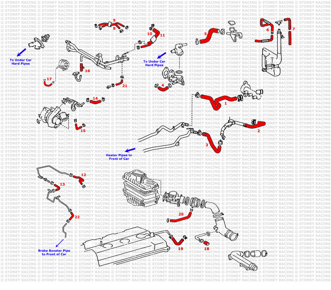 Toyota MR2 MK2 Turbo Rev1-2 Silicone Ancillary Coolant & Breather Hose Kit