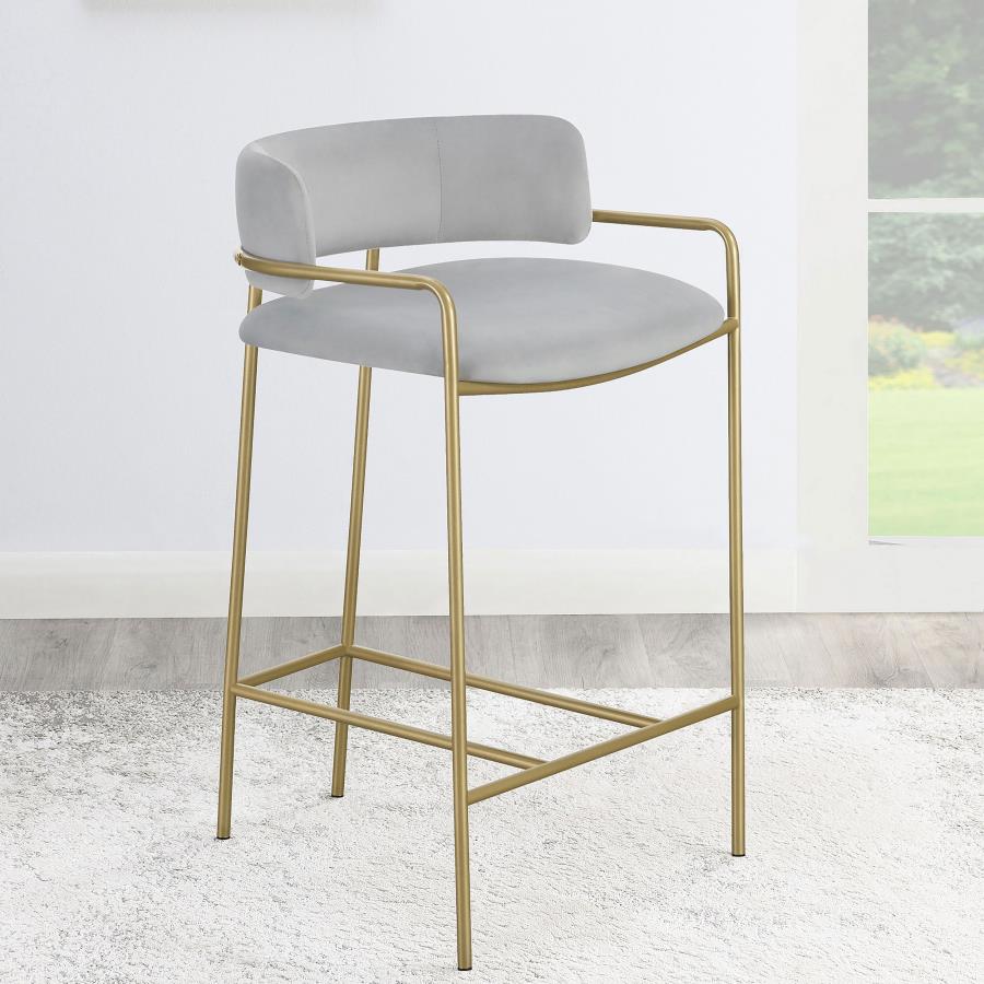 Comstock Upholstered Low Back Stool Grey and Gold (1 IN A BOX )