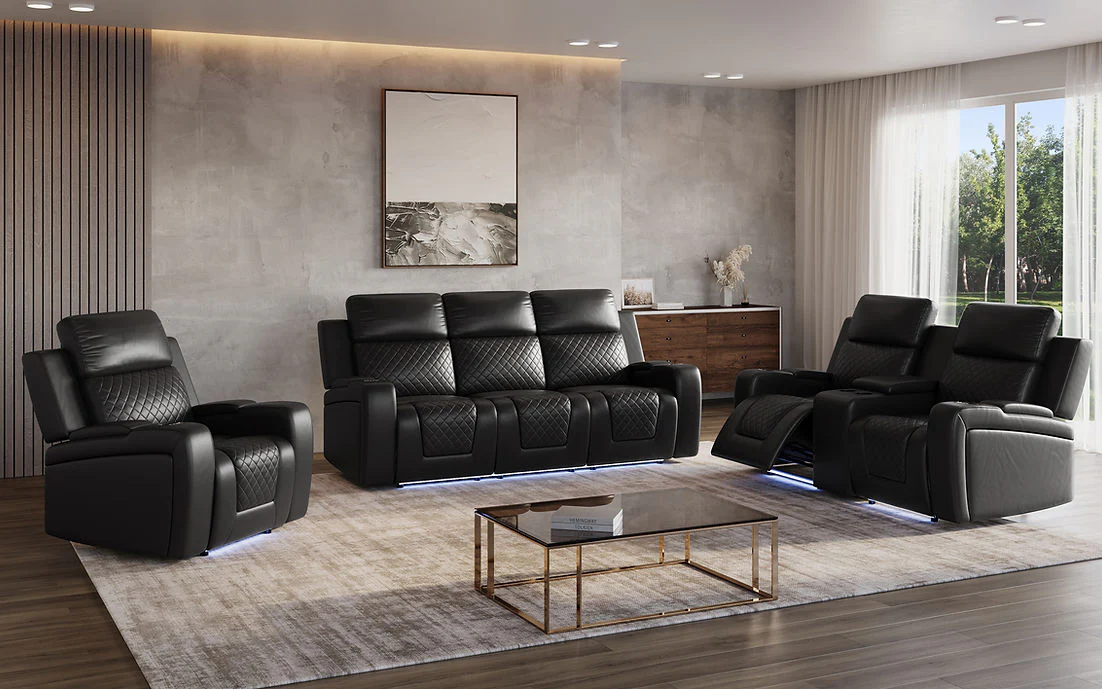 S1890 Bomer (Black) 3pcs Reclining Set