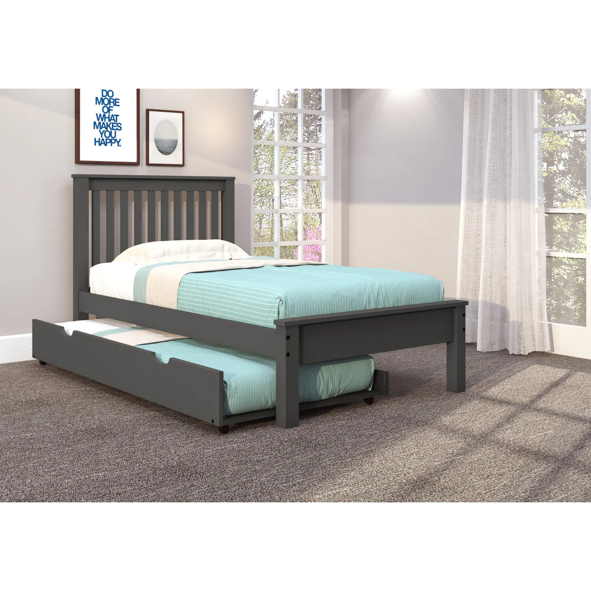 Donco 500 Twin Contemporary Bed Dark Grey Under Bed Storage / Trundle