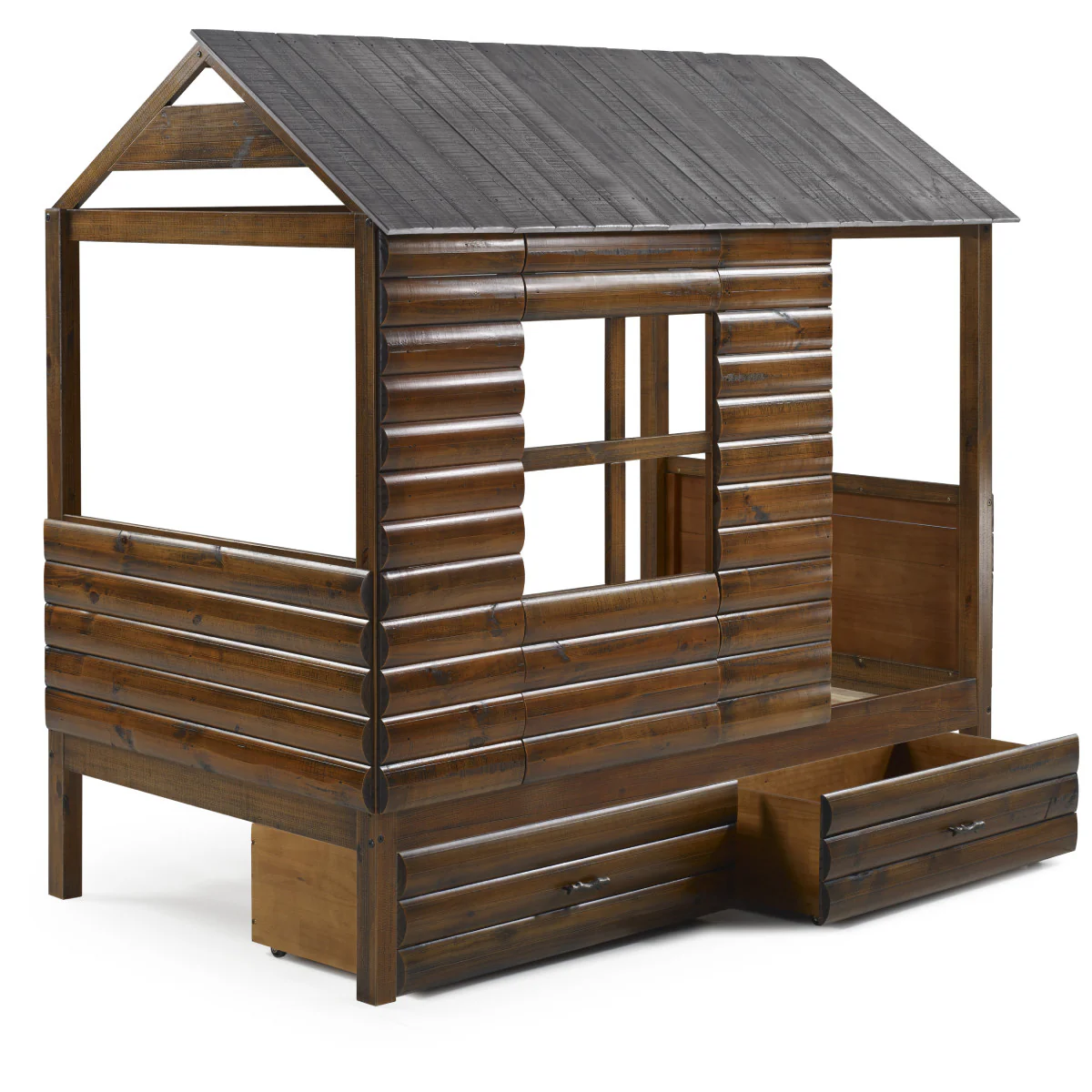 Donco 2103 Twin Log Cabin Low Loft in Rustic Walnut/ Silver with Dual Underbed Storage