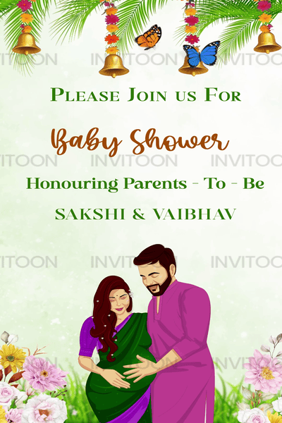 Baby Shower Couple Caricature Video Invitation | Fun & Creative Invite, Design No 1068