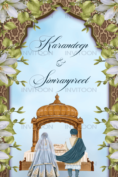 Sikh Wedding Anand Karaj Invitation | Couple Illustration Video Card, Design No 1042