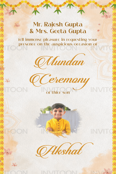 Mundan Ceremony Video Invitation Card | Traditional & Elegant Designs, Design No 1052