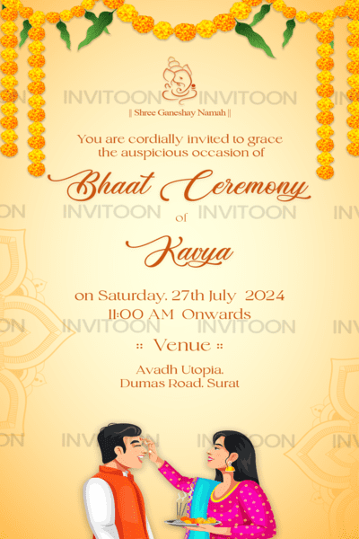 Elegant Bhaat Ceremony Digital Invitation Card Designs, Design No 1053