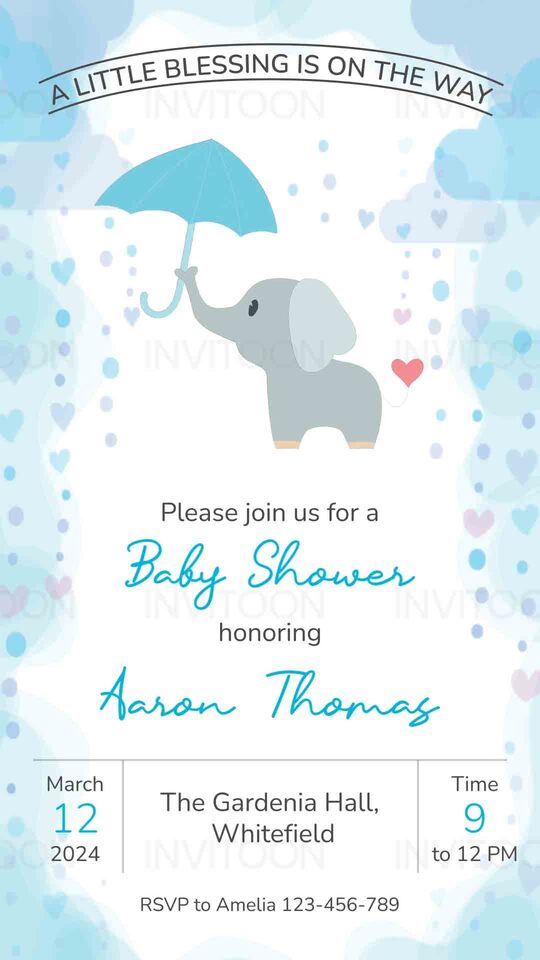 Blue Baby Shower Video Invitation | Unique Digital Invite Designs,  Design No 1020