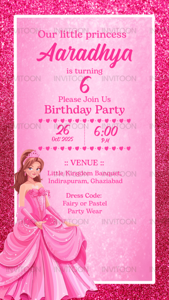 Barbie Themed Cute Princess Birthday Party Invitation, Digital Invitation, Design No 1078
