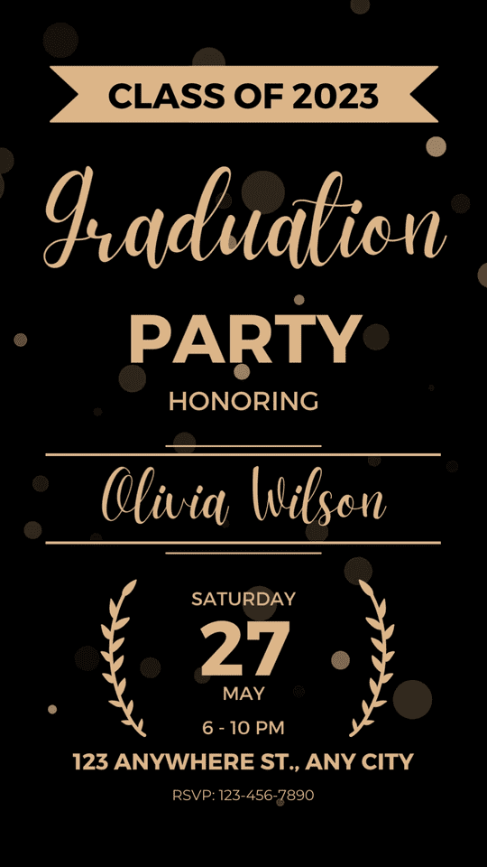 Golden and Black Graduation Party Video Invitation, Design No 1005