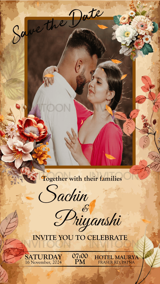 Romantic Wedding Video Invitation | Elegant Floral Antique, Design No 1047