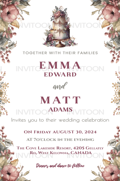 Elegant Floral Cake Christian Wedding Video Invitation, Design No 1051