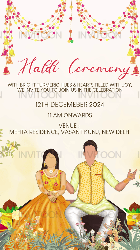Haldi & Wedding Reception Video Invitation Card | Elegant Designs, Design No 1067