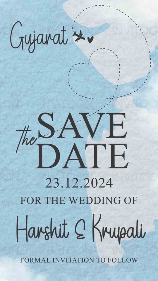 Destination India Map Save The Date Video Invitation | Elegant Wedding e-Invite, Design No 1026