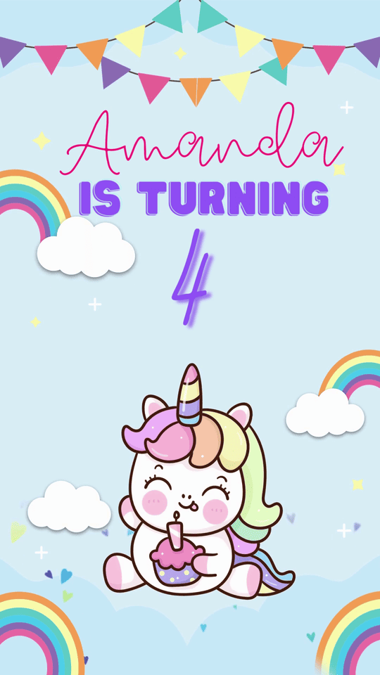 Unicorn Kids Birthday Video Invitation | Magical Party Invite,  Design No 1018