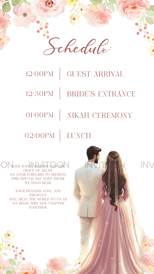 Elegant Floral Rose Muslim Nikah Invitation Video | Digital Wedding Card, Design No 1075