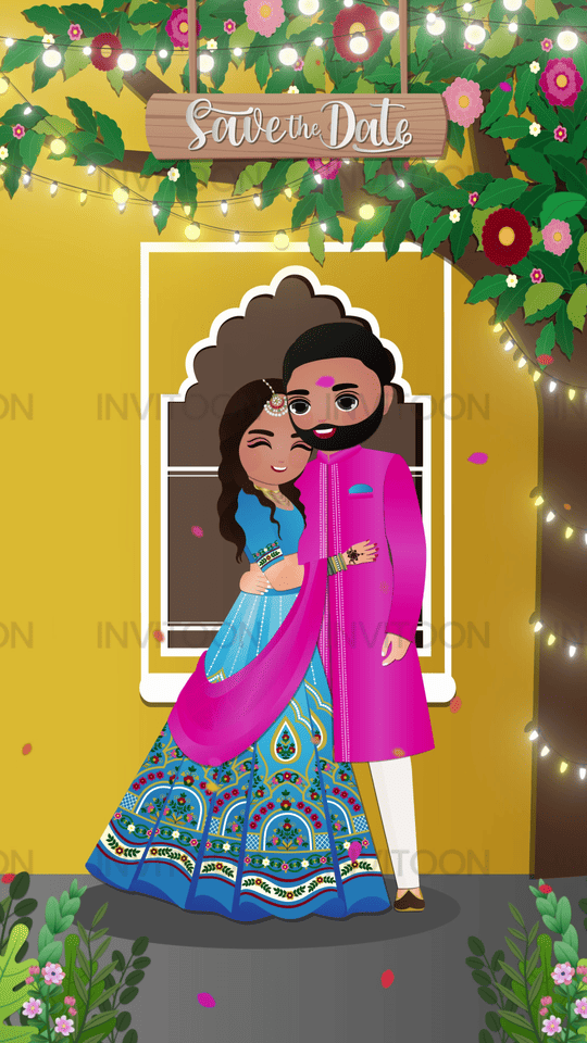 Cute Couple Cartoon Save The Date Video Invitation | Fun & Unique, Design No 1049