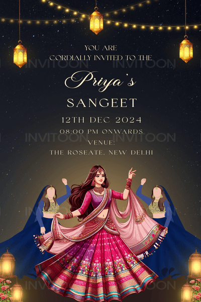 Sangeet Caricature Wedding Video Invitation | Fun & Creative Designs, Design No 1061