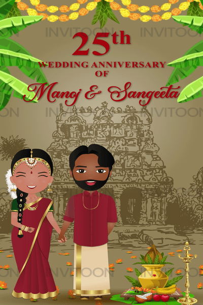 Tamil Theme Anniversary Couple Caricature Video Invitation,  Design No 1040