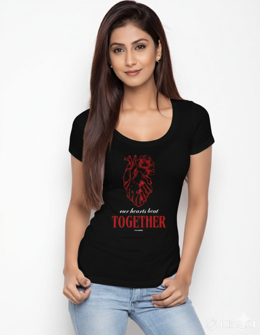 Black Graphic Tee - Our Hearts Beat Together