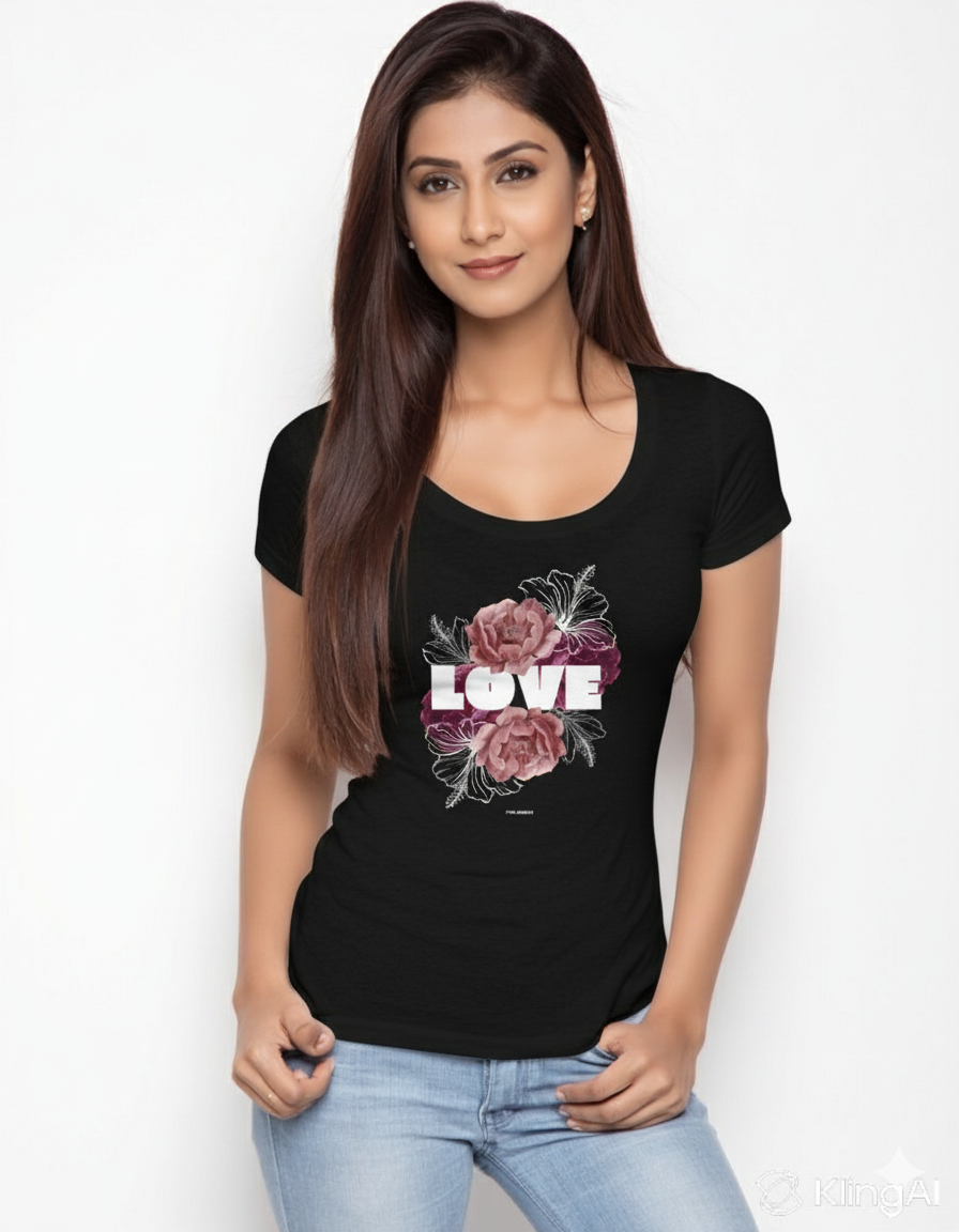 Black Floral 'LOVE' T-Shirt