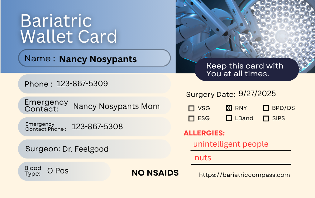 Bariatric Wallet Card - Personalized