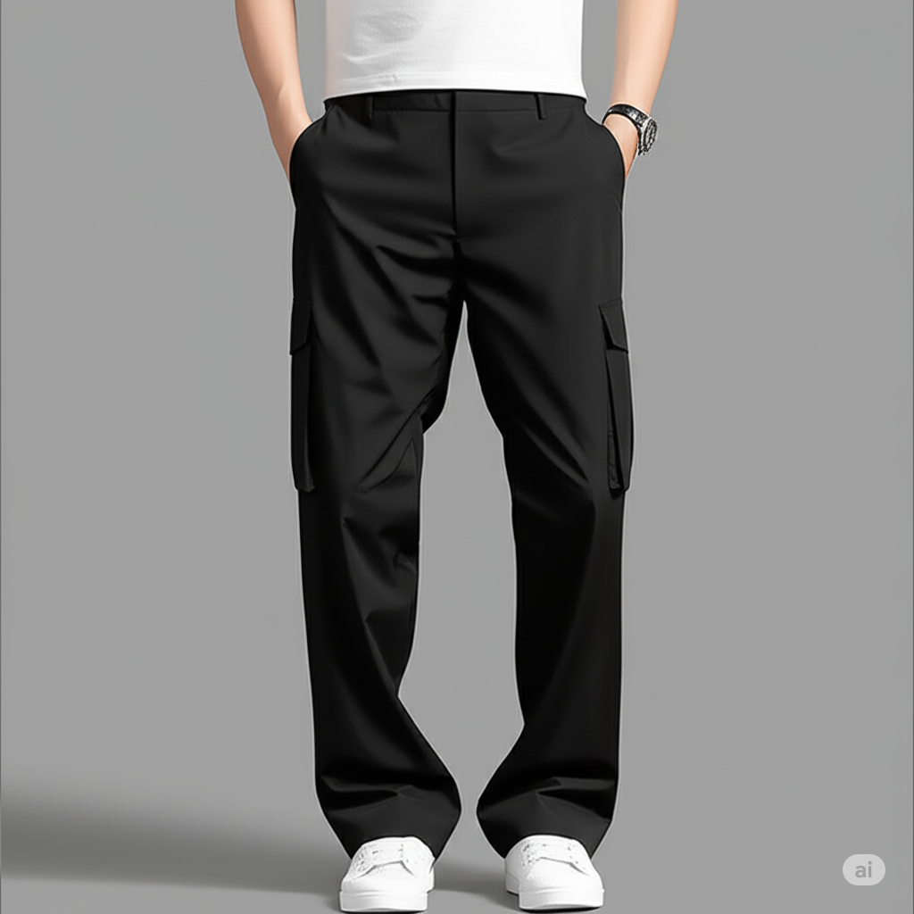 Men Relaxed Fit Black Cargo Pants