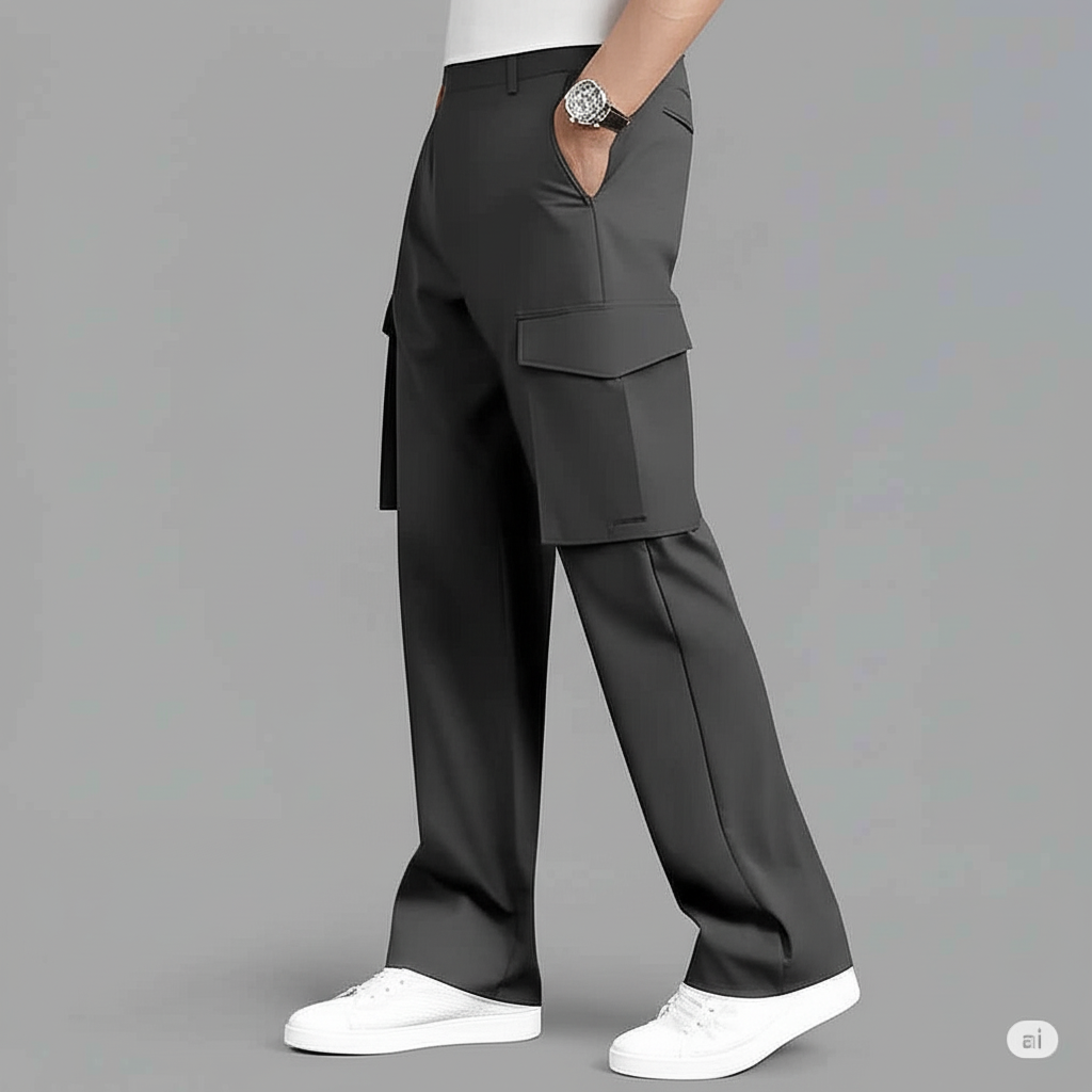 Men Relaxed Fit Grey Cargo Pants