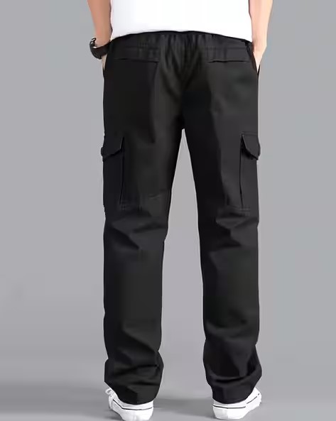 Men Relaxed Fit Black Cargo Pants