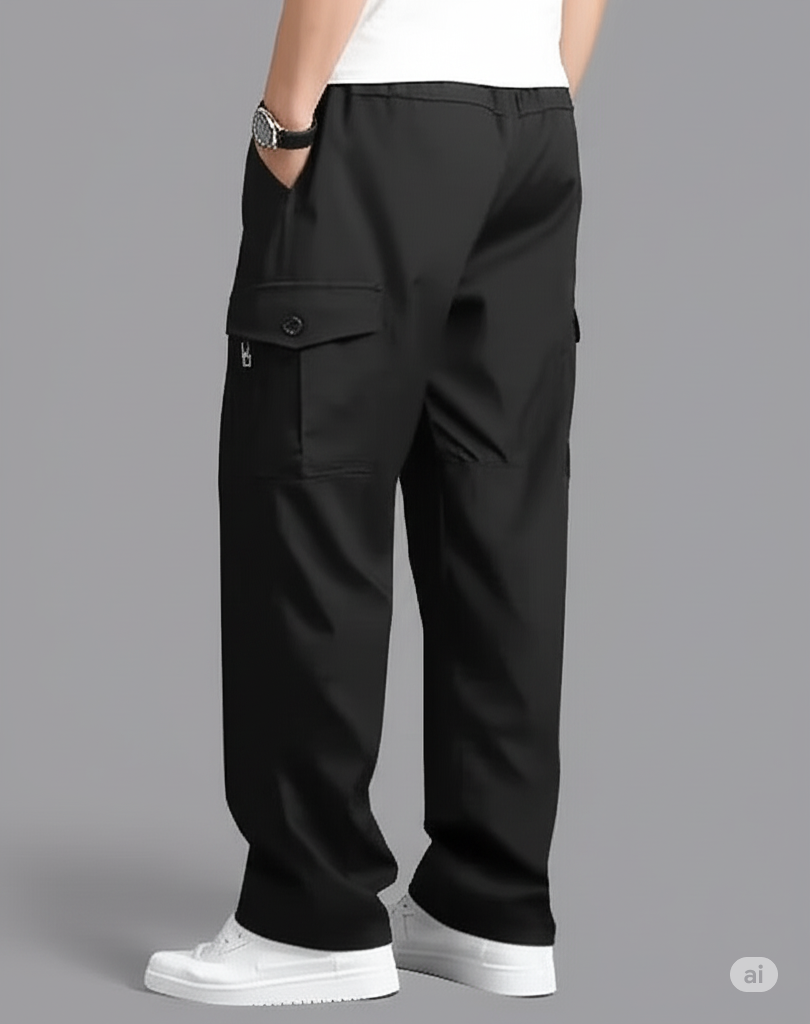 Men Relaxed Fit Black Cargo Pants