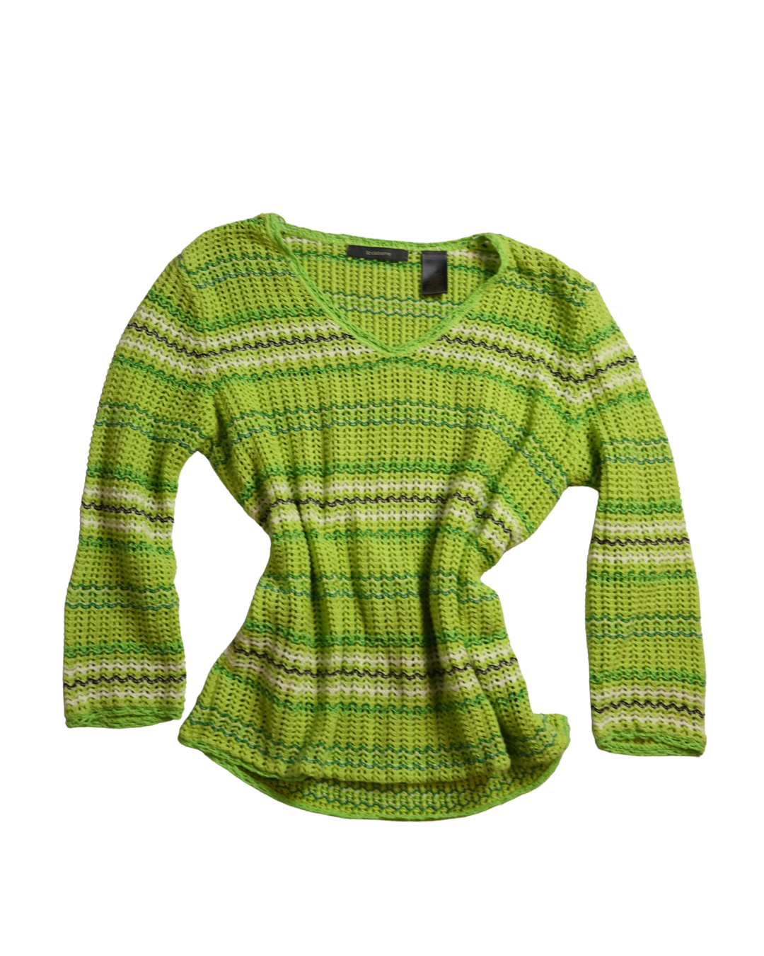 Green Striped Knit/Crochet Sweater Top 