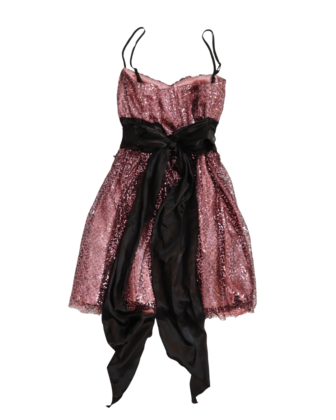 Pink Sequin Mini Dress With Black Tie Back