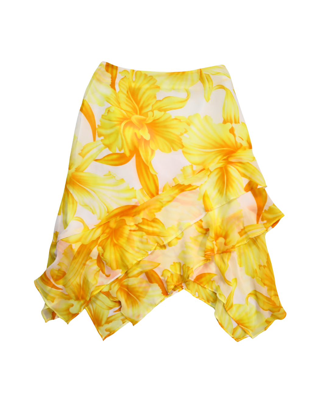 Y2K Yellow Floral Layered Midi Skirt