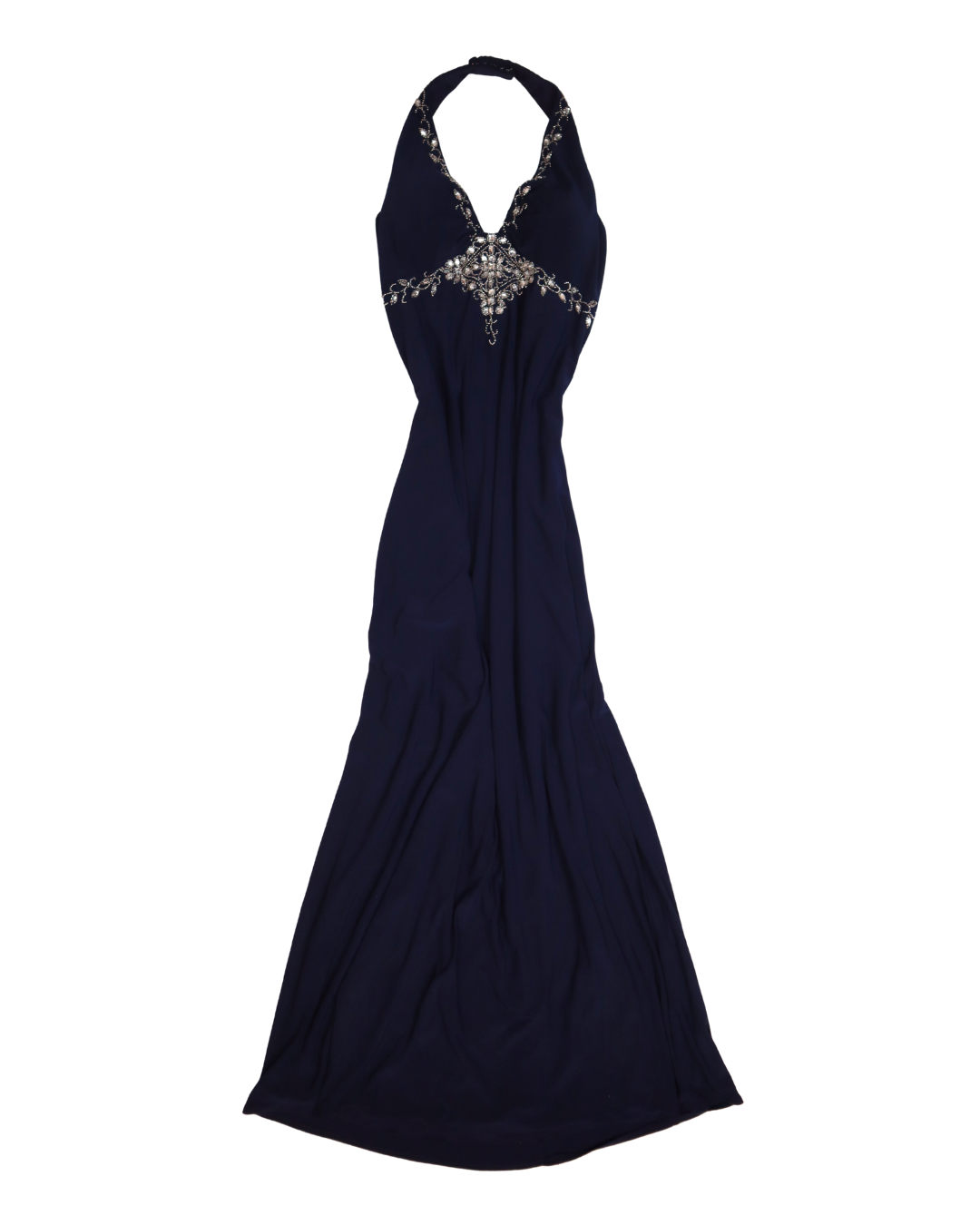 Navy Embellished Halter Neck Gown 