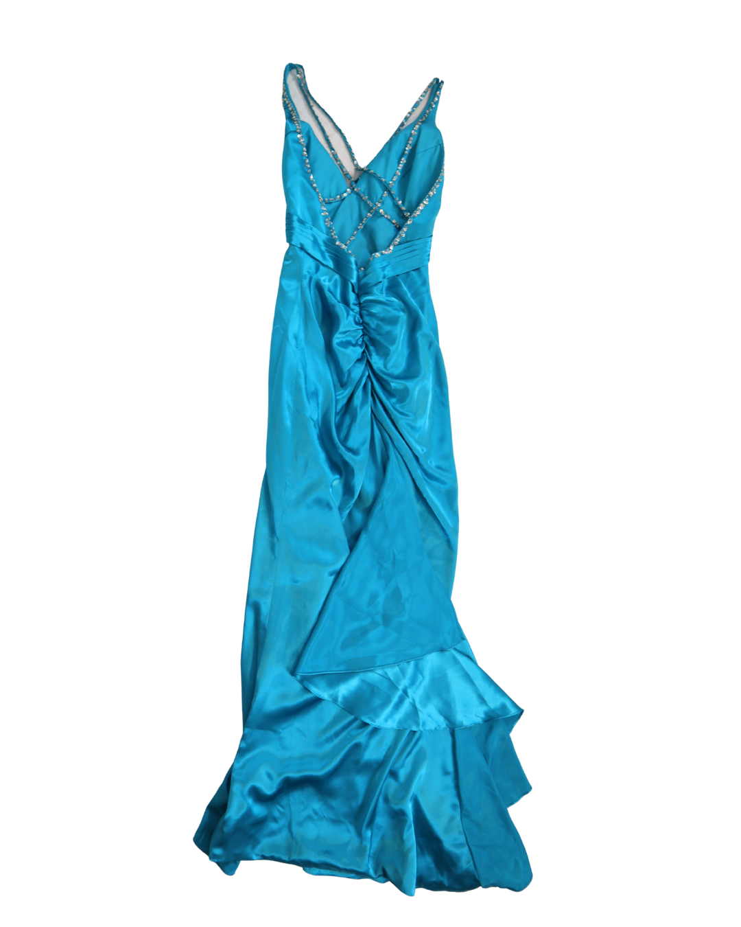 Blue Embellished Ruffled Slit Dress