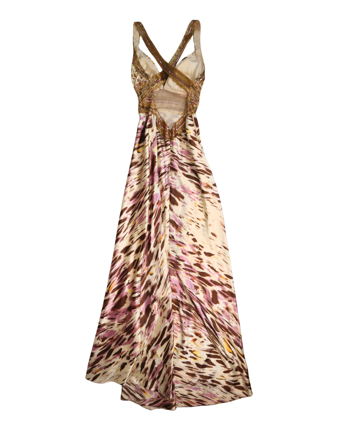 Y2K Gold, Purple, And Cream Beaded Embellished Dress 