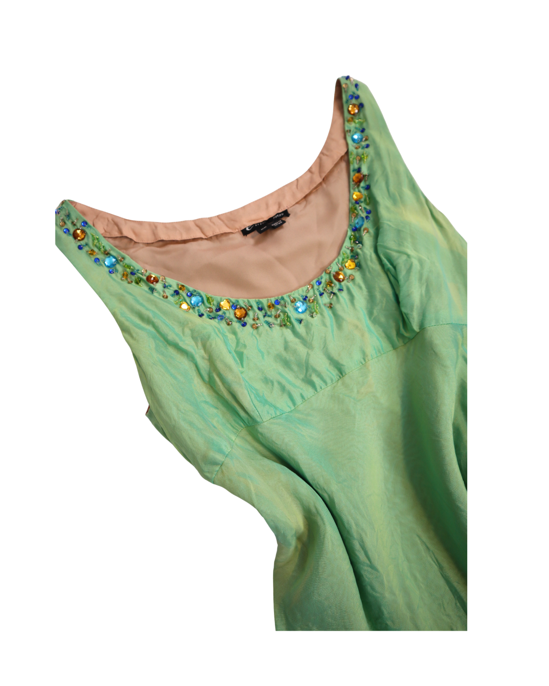 Green Bead Embellished Tank Top