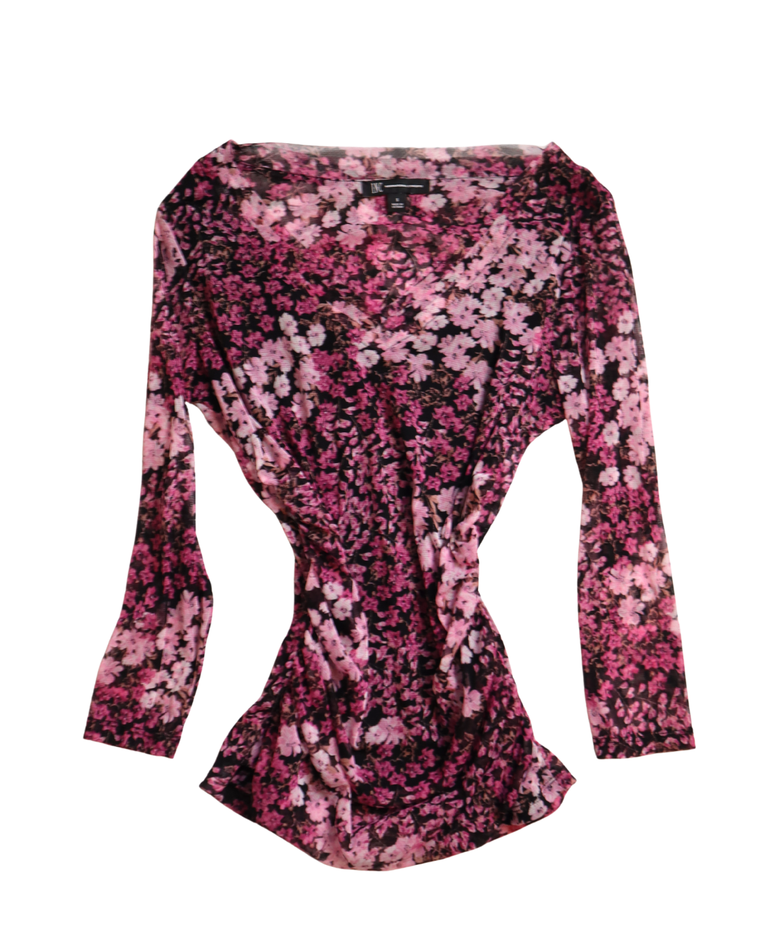 Pink Floral Mesh Long Sleeve Top 