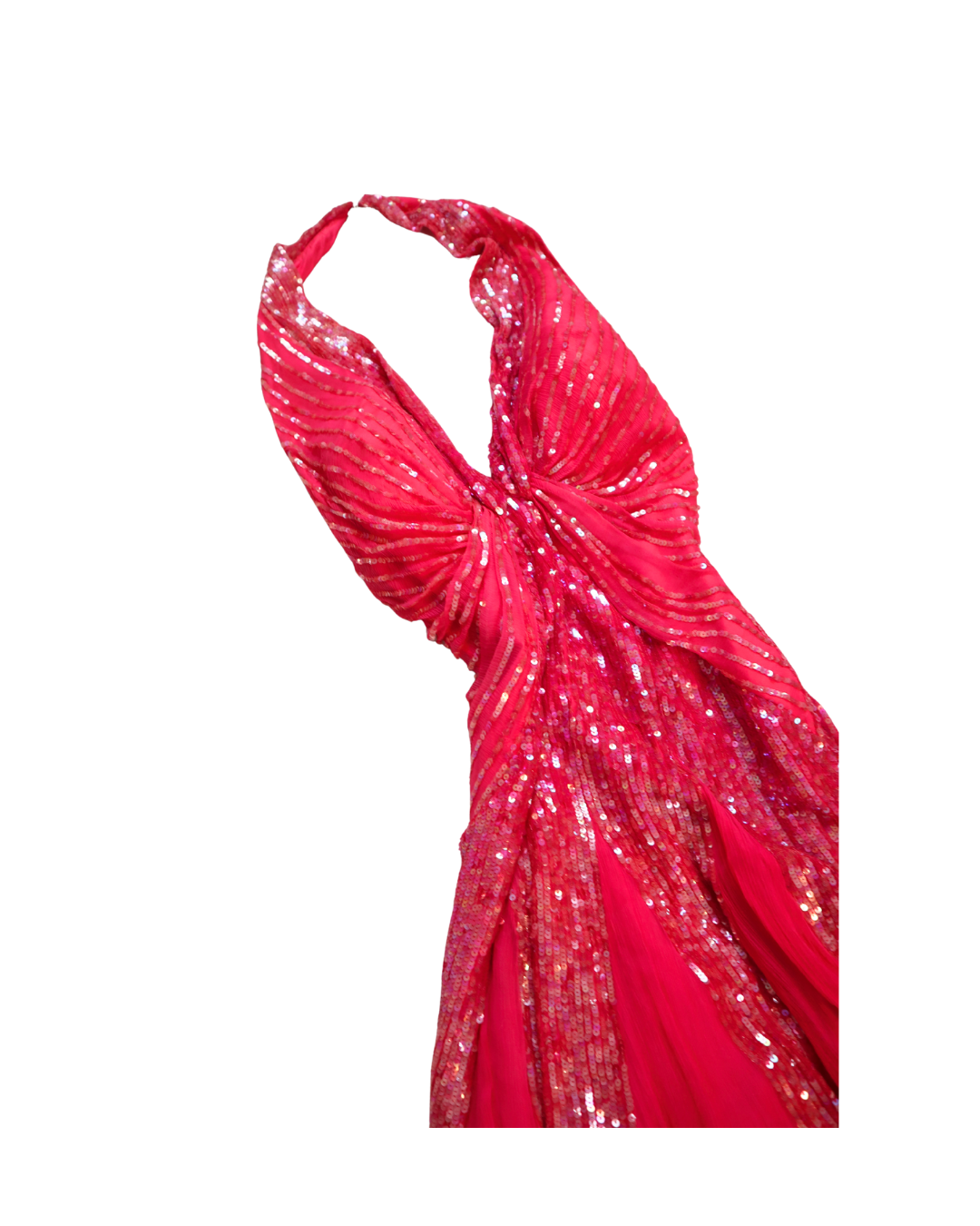Y2K Hot Pink Halter Neck Sequin Embellished Mini Dress