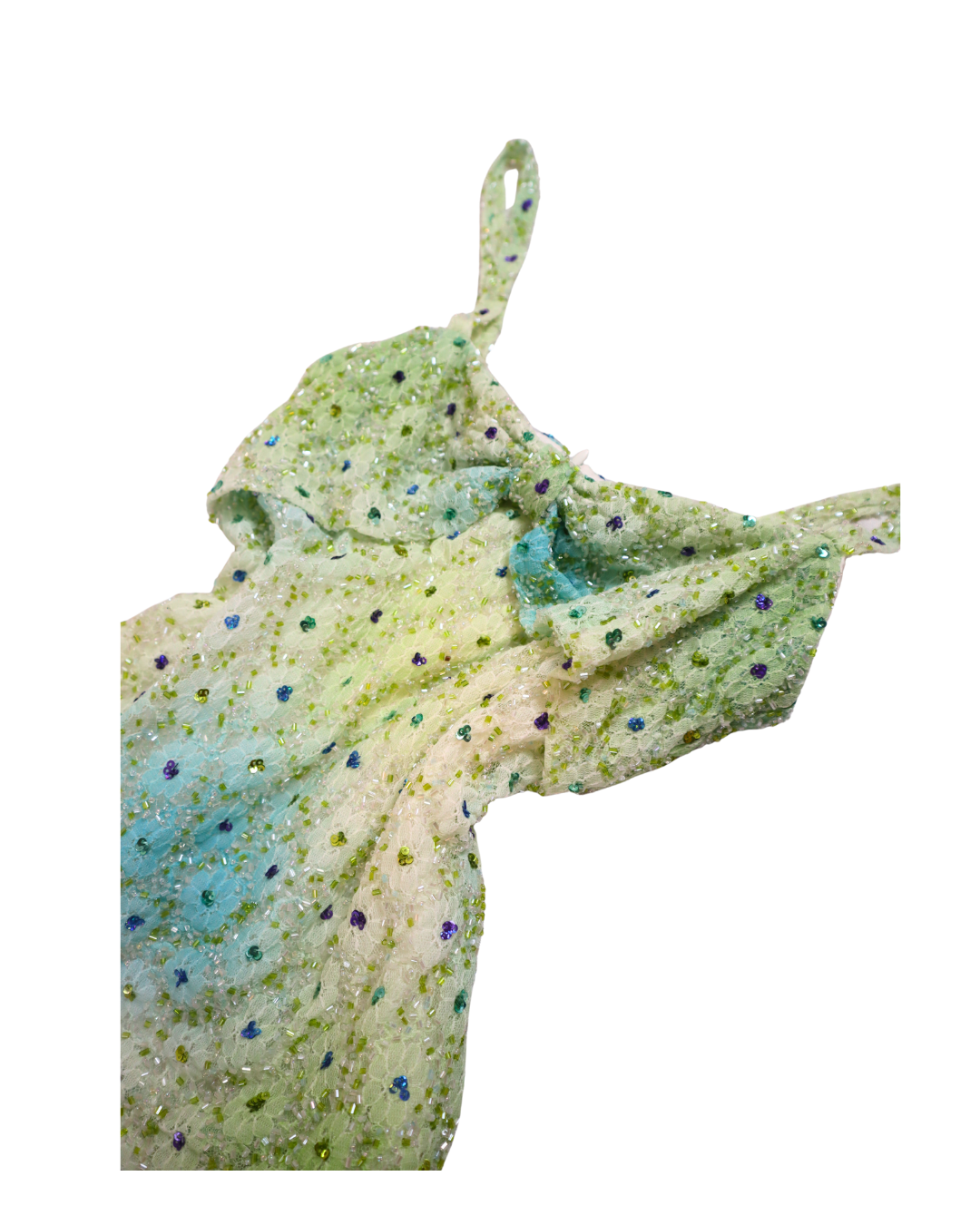 RARE Y2K Embellished Bow Front Green And Blue Top 