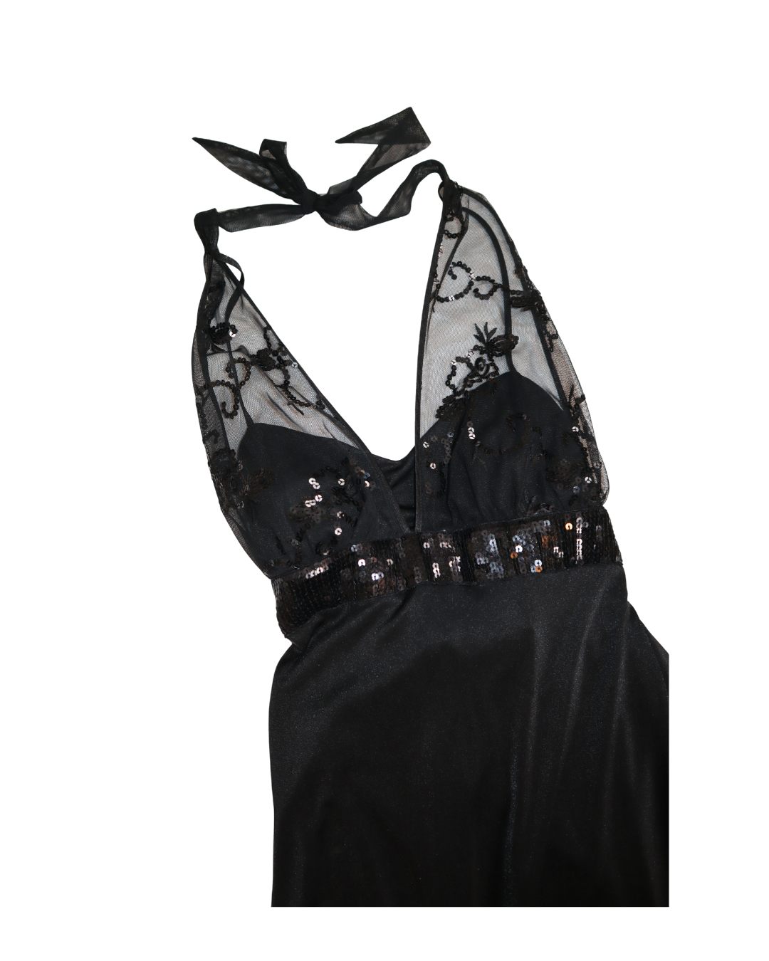 Black Sequin Embellished Halter Neck Mini Dress 