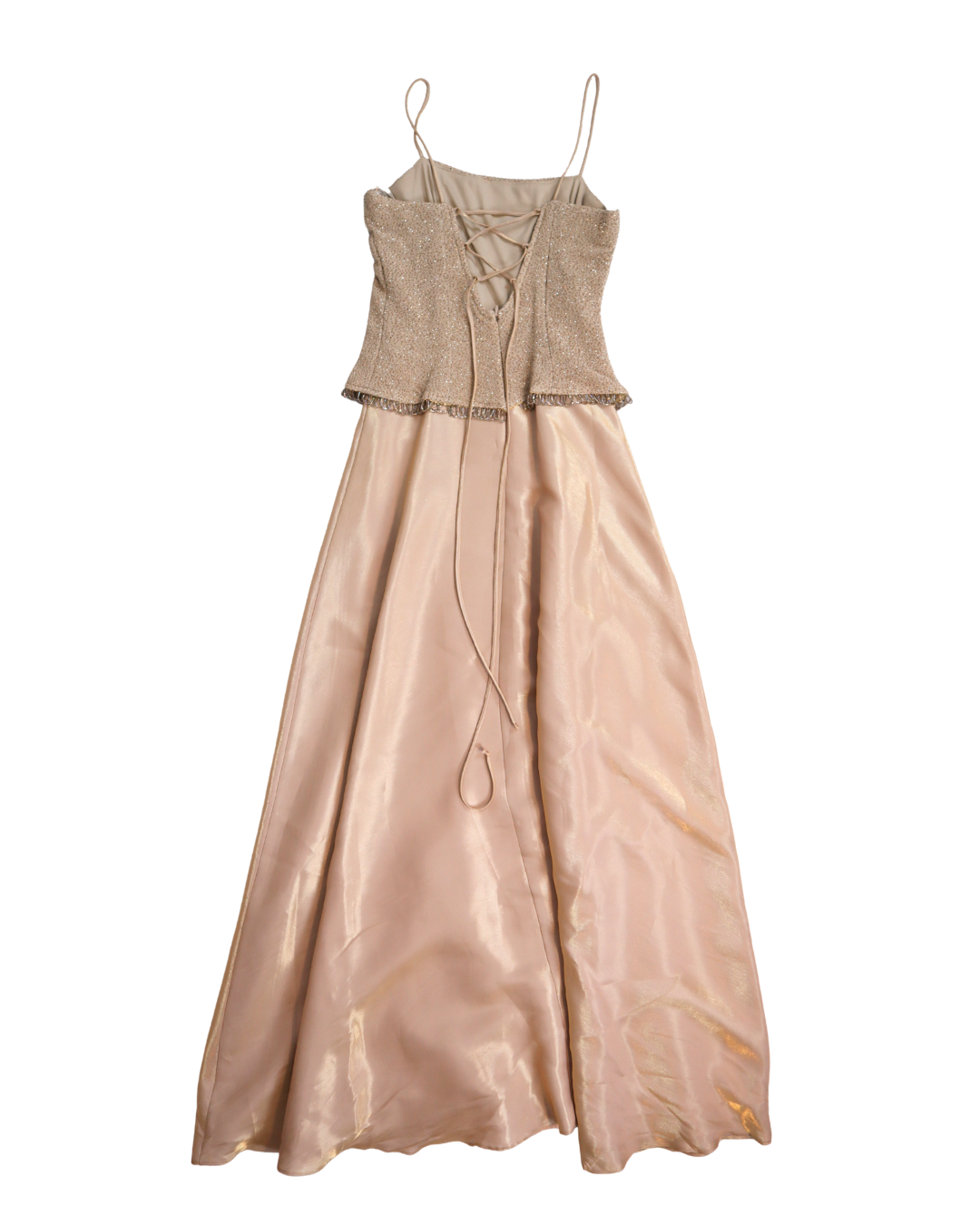 Gold Glitter And Bead Embellished Dress With Scarf
