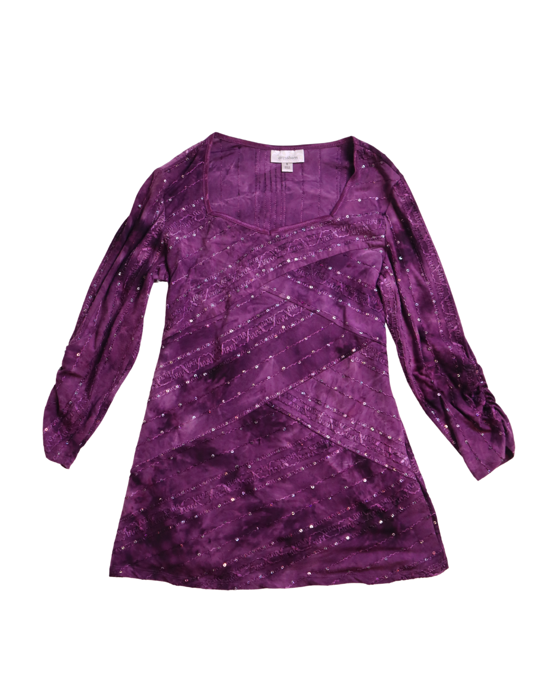 Purple Tie Dye Sequin Embellished Long Sleeve Top 