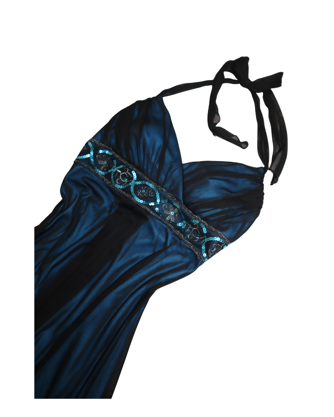 Black And Blue Embellished Halter Neck Hi-Low Mini Dress