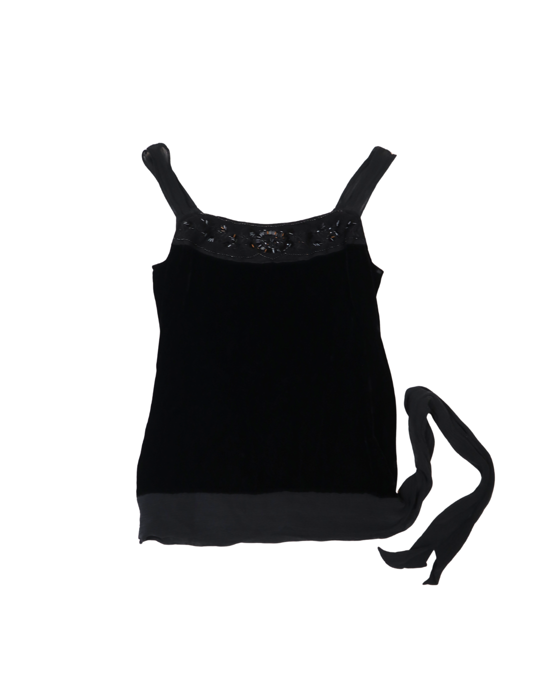 Black Embellished Velvet Tank Top