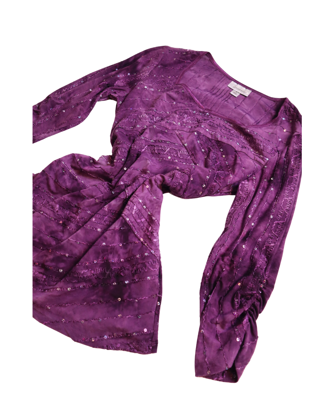 Purple Tie Dye Sequin Embellished Long Sleeve Top 