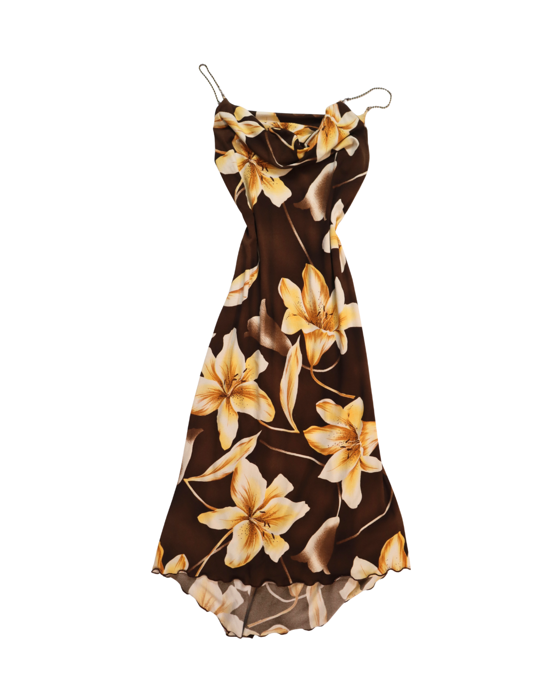 Brown And Yellow Floral Y2K Midi Dress
