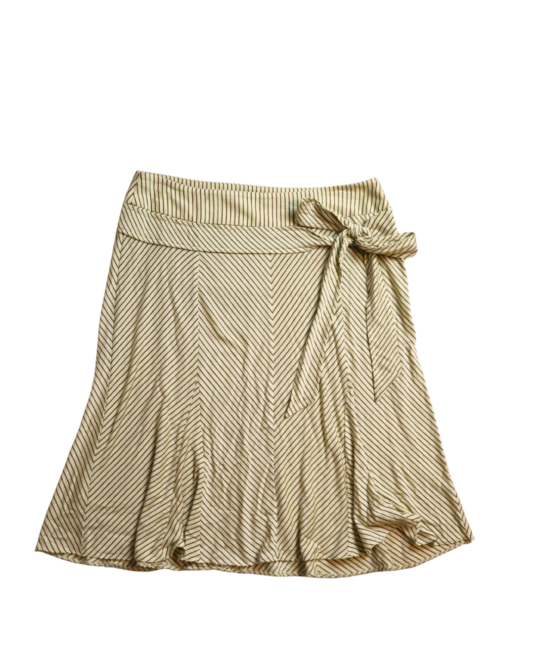 Light Yellow/Green Chevron Tie Front Midi Skirt