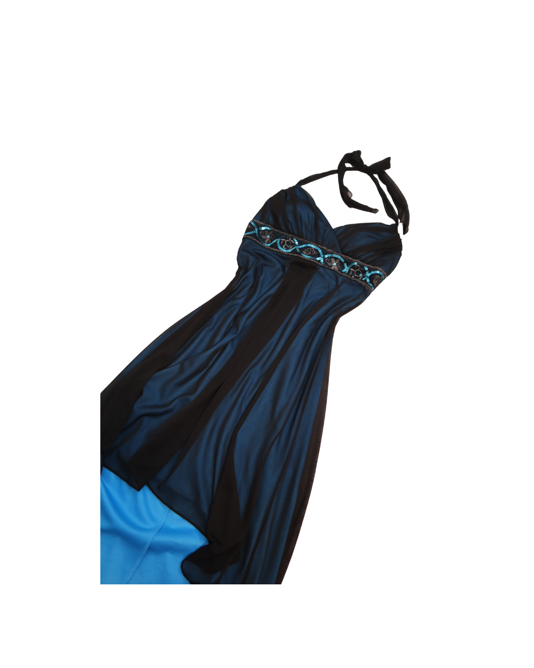 Black And Blue Embellished Halter Neck Hi-Low Mini Dress
