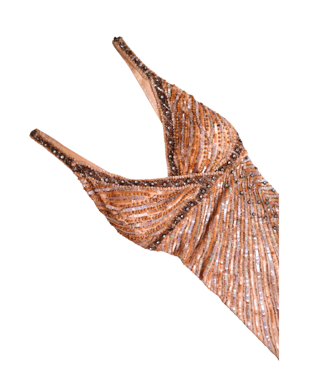 Peach/Pink All Over Beaded Embellished Gown 
