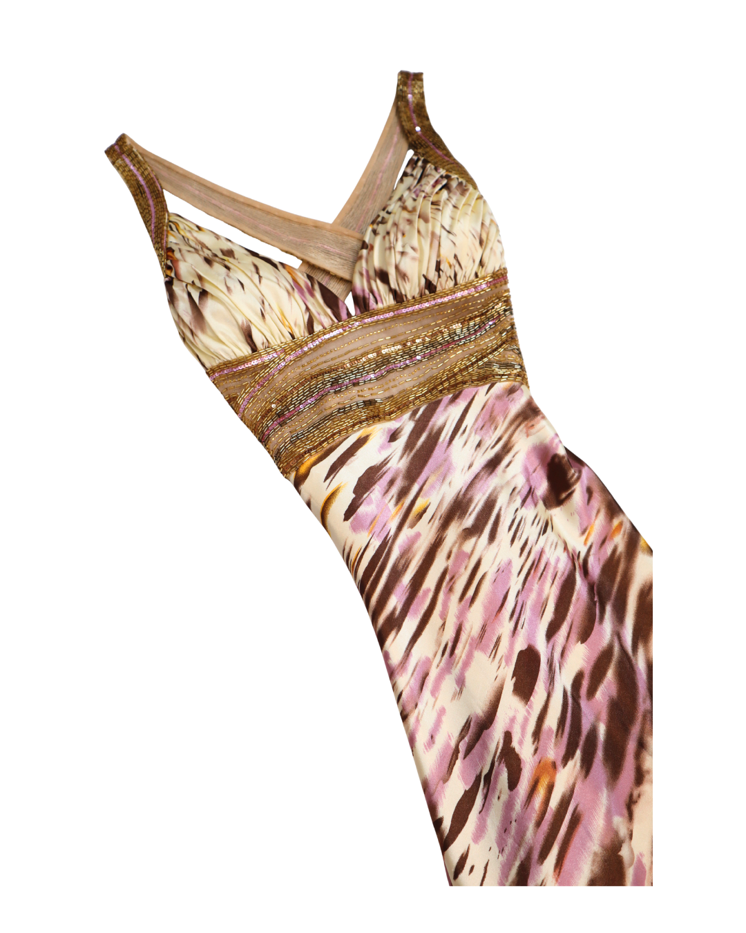 Y2K Gold, Purple, And Cream Beaded Embellished Dress 